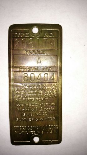 Antique Briggs Serial Tag 5 Digit Model A 80404