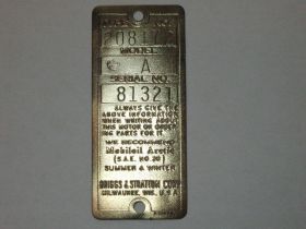 Antique Briggs Serial Tag Model A 81321