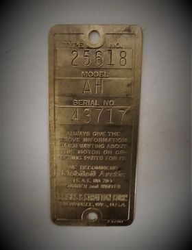 Antique Briggs Serial Tag AH 43717